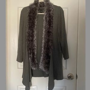 Grey Cardigan with Faux Fur